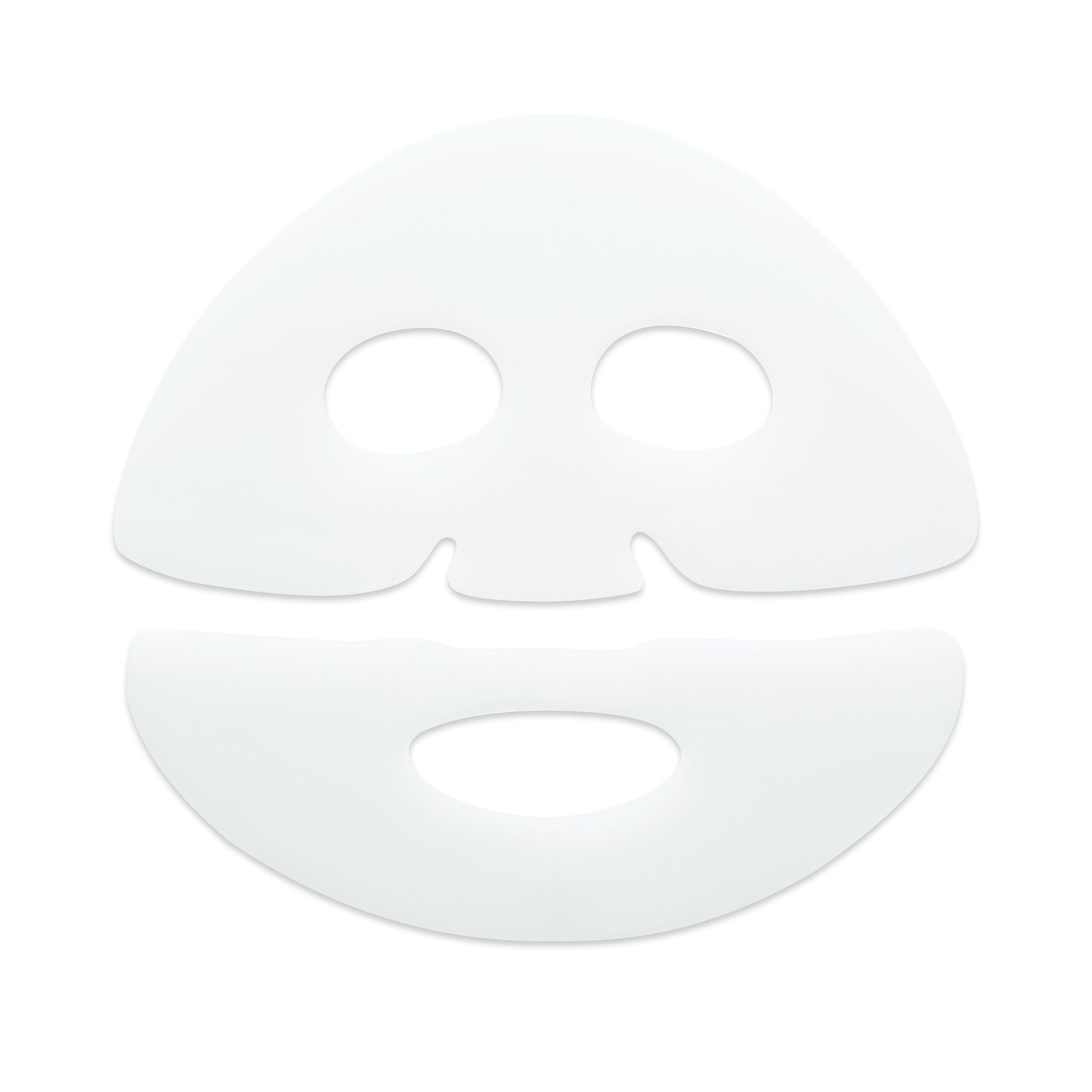 Two-piece hydrogel mask with upper and lower sections displayed to show the full mask design.