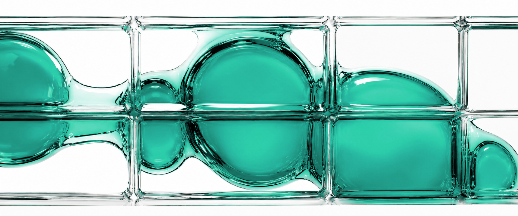 Abstract teal glass structures symbolizing skincare technology, alongside cleansing and serum application for a complete skincare routine